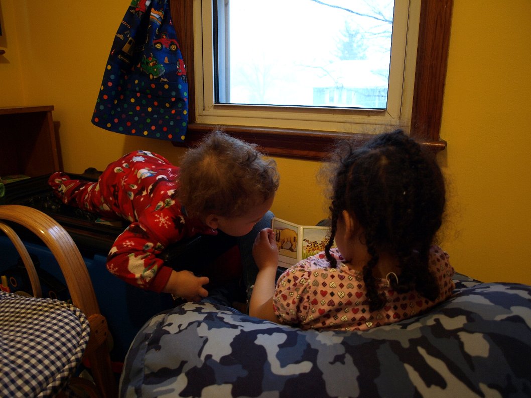 Reading Together on a Snowy Morning