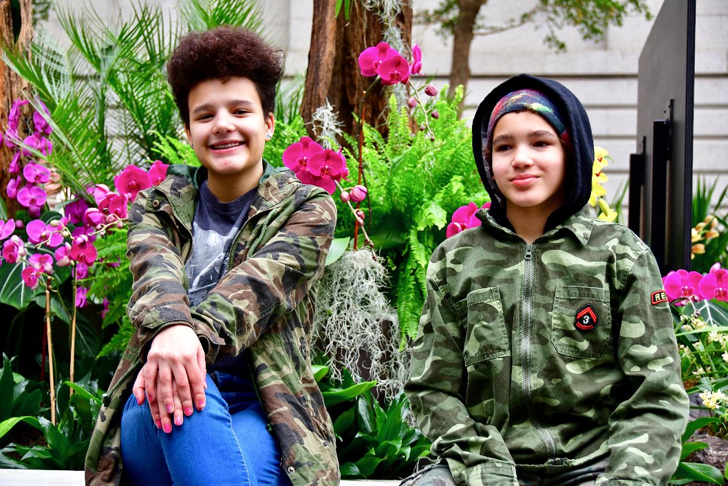 Camo Kids In Front of the Orchids